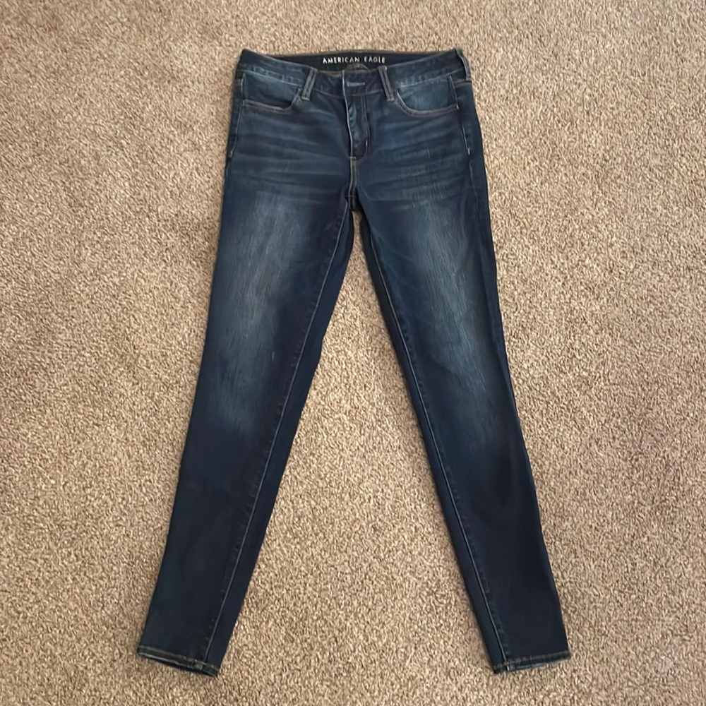 American eagle dark wash skinny jeans size 10 long.